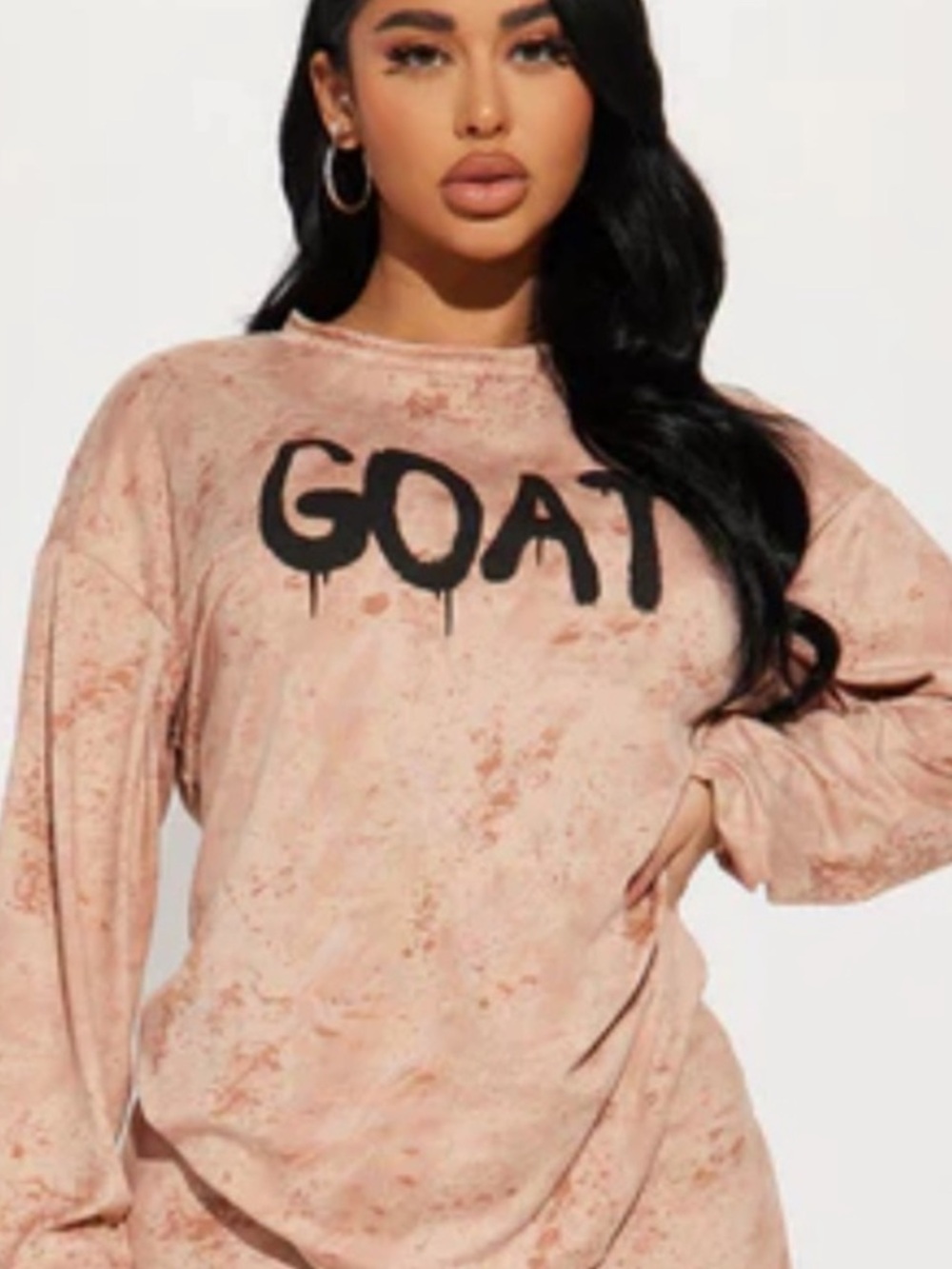 GOAT Women’s 2X Fashion Nova Mauve Light Brown & Black Graphic LS Tee in EUC